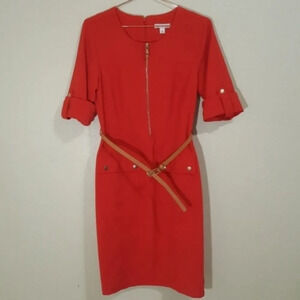 DRESS BARN | Blood Orange Belted Exposed Zipper Dress Size 8
